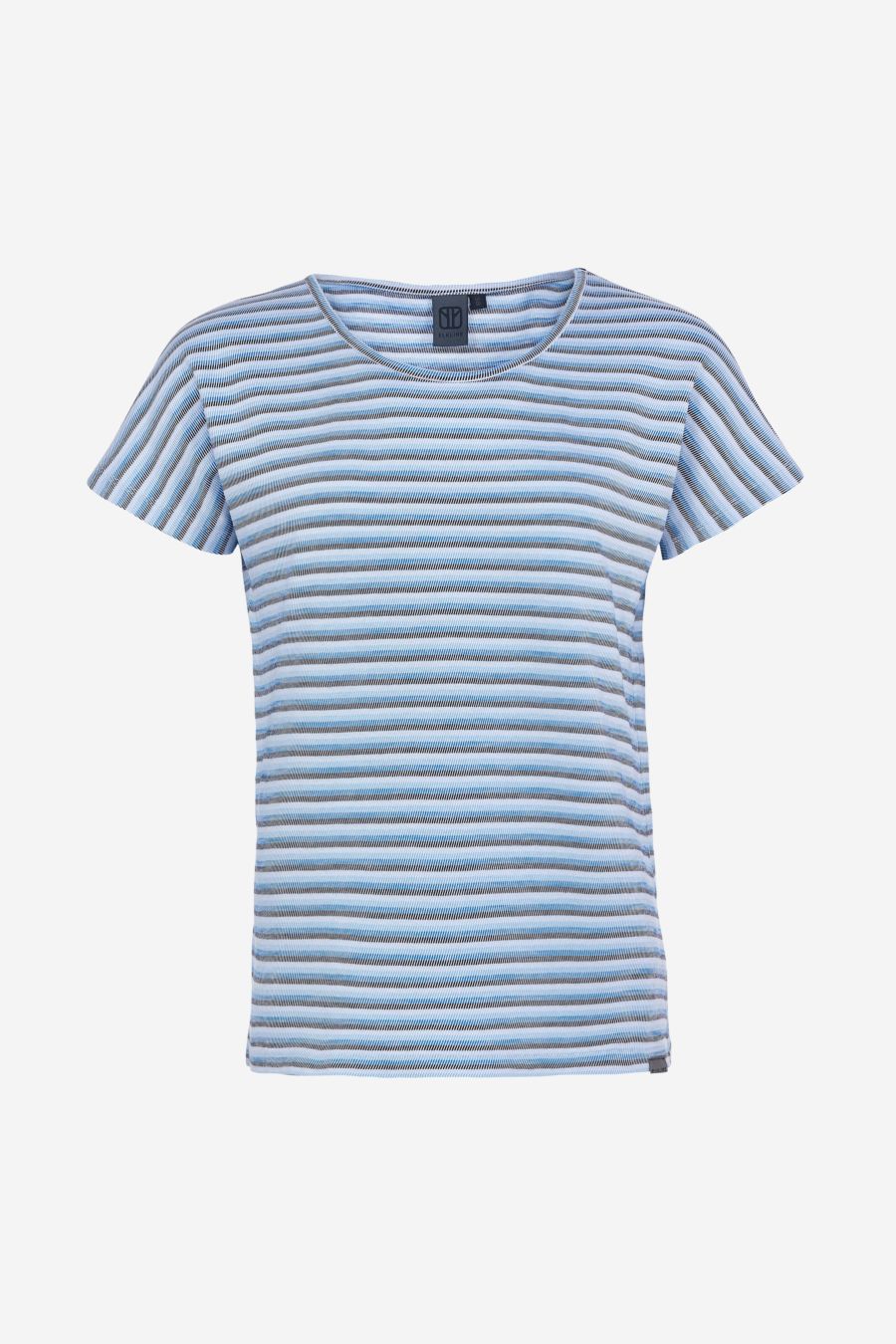 Dunkelblaues T-Shirt mit weißen Streifen und angeschnittenen Ärmeln von Elkline