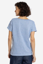 Dunkelblaues T-Shirt mit weißen Streifen und angeschnittenen Ärmeln von Elkline