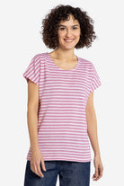 Pink-weiß gestreiftes T-Shirt mit angeschnittenen Ärmeln von Elkline