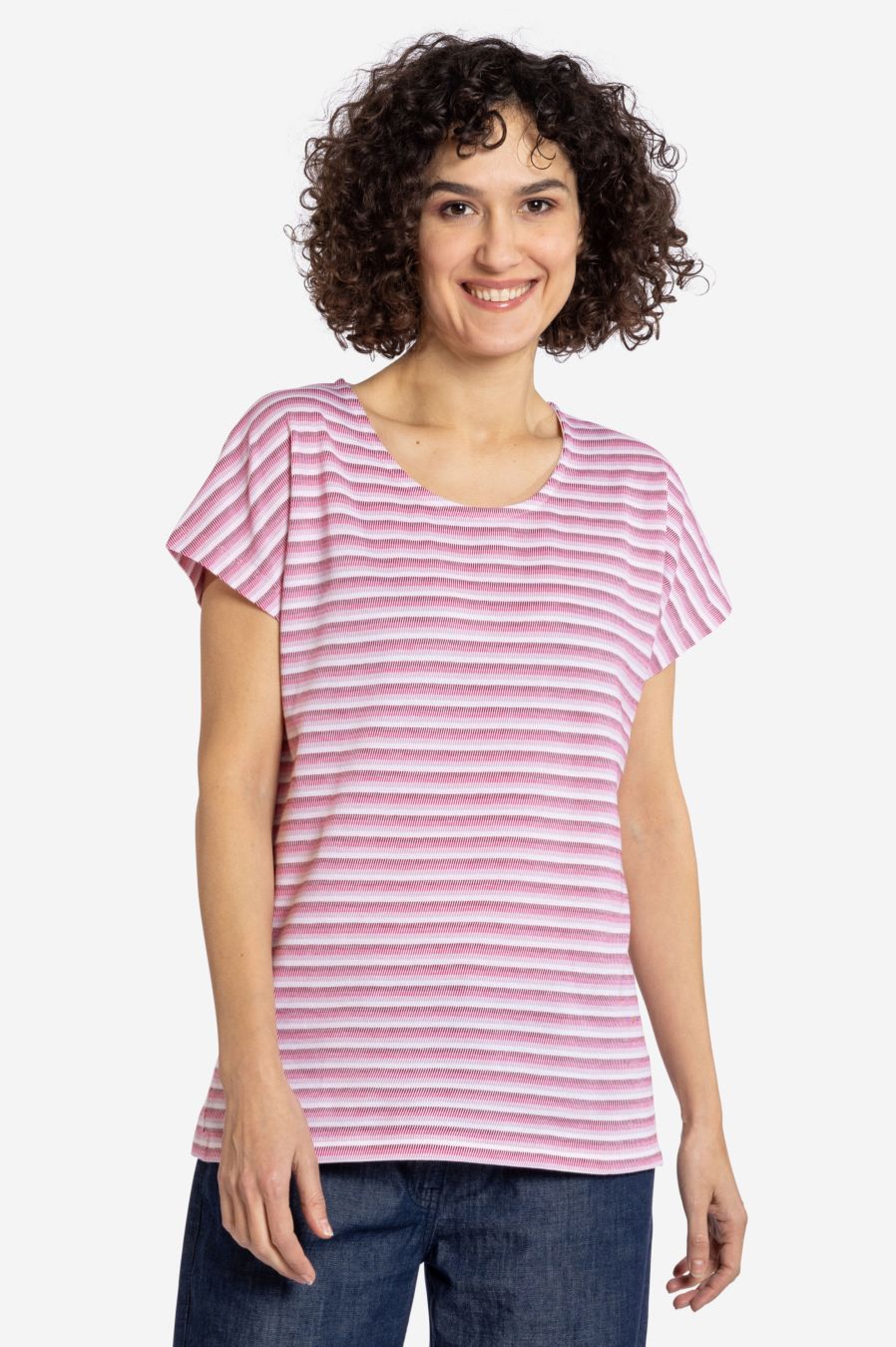Pink-weiß gestreiftes T-Shirt mit angeschnittenen Ärmeln von Elkline