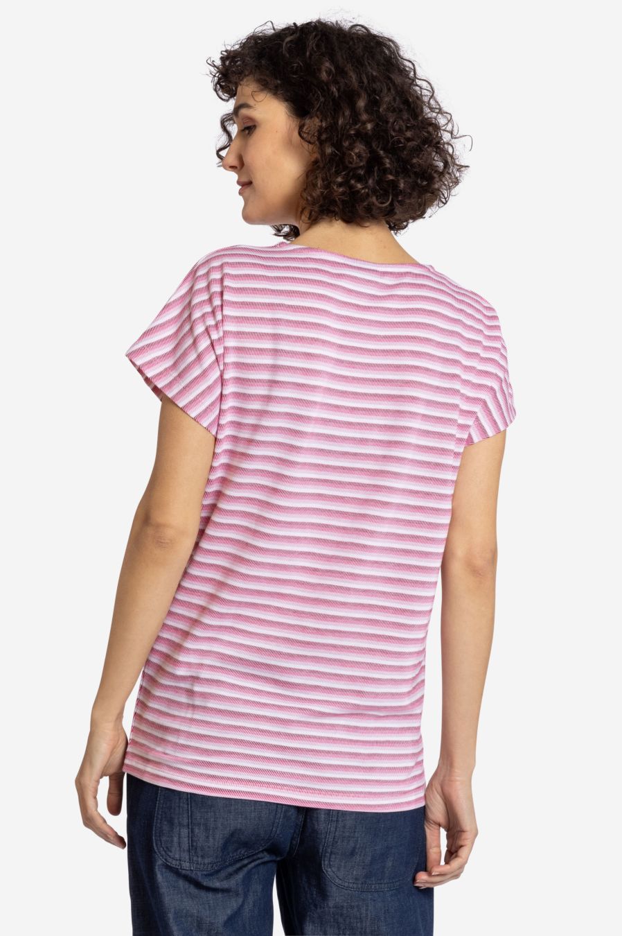 Pink-weiß gestreiftes T-Shirt mit angeschnittenen Ärmeln von Elkline