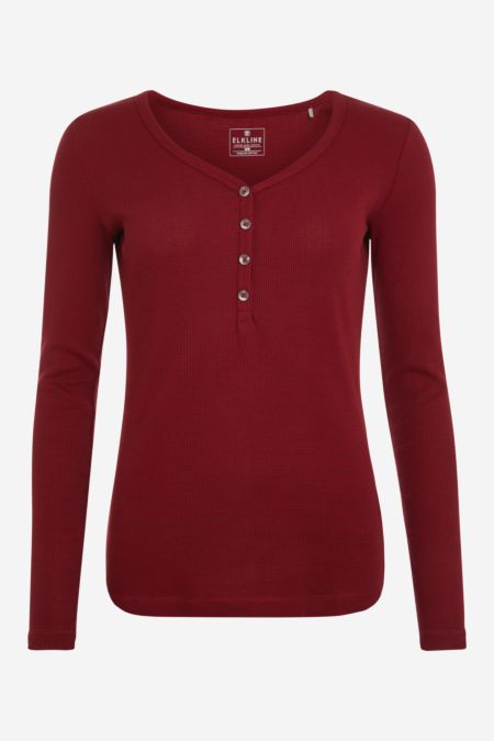 HEYDAY Langarm Henley Shirt aus Bio-Baumwoll Mix für Damen redmelange -  Elkline